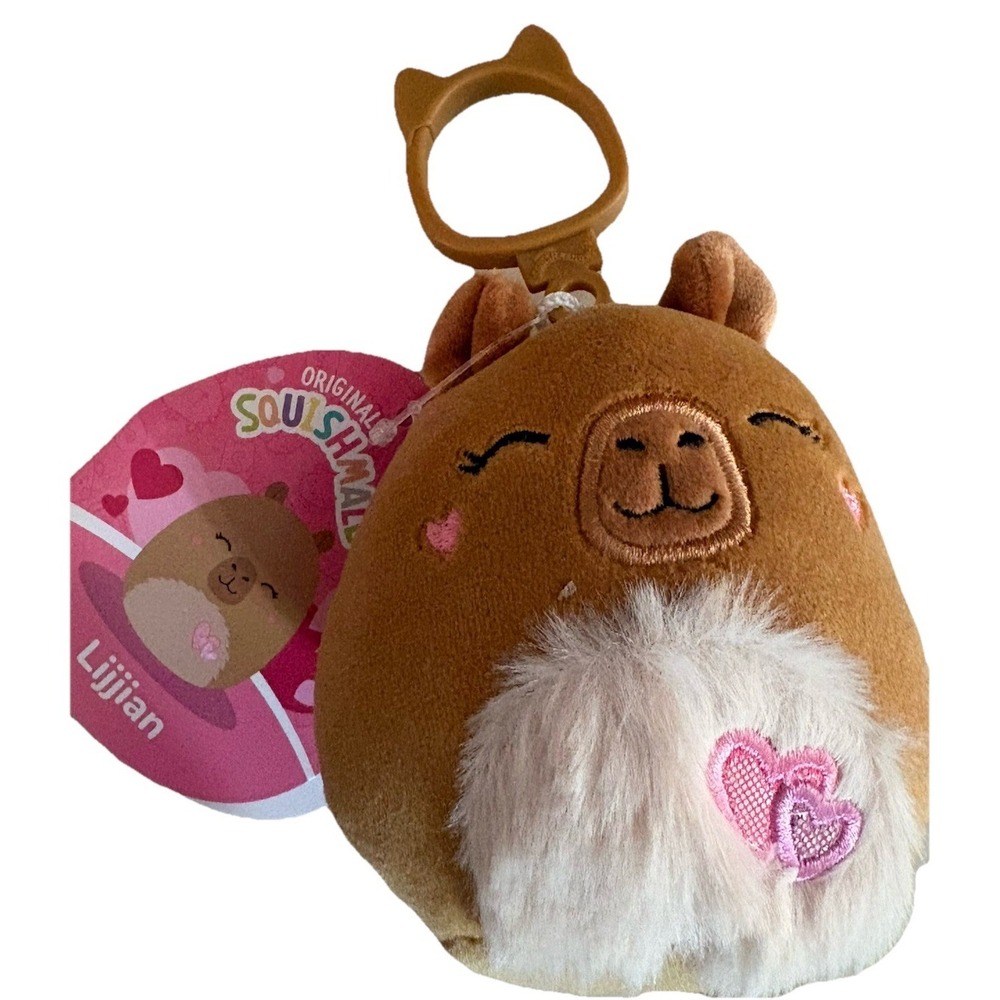 New Squishmallows Lijjian Plush 4" Keychain Bag Clip On Capybara Love Heart